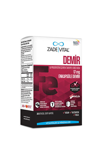 Zade Vital Demir ve Prebiyotik İçerikli Takviye Edici Gıda 30 Kapsül