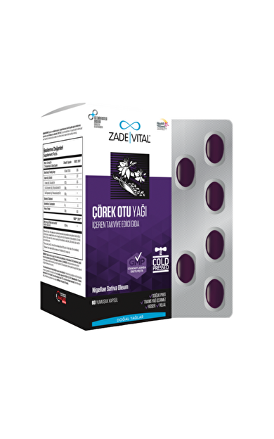 ZADE VITAL Çörek Otu Yağı İçeren Takviye Edici Gıda 60 Kapsül