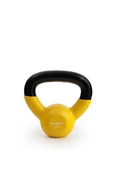 Zerogym Vinil Kaplı İçi Demir Kettlebel, Çaydanlık Dambıl 3 kg Sarı