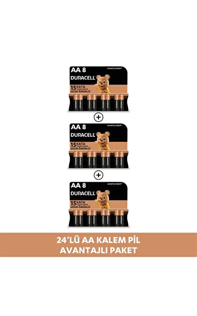 Alkalin AA  Kalem Pil, 1,5V (LR03 / MN2400), 8'li Paket X 3