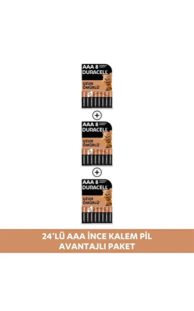 Alkalin AAA İnce Kalem Pil, 1,5V (LR03 / MN2400), 8'li Paket X 3