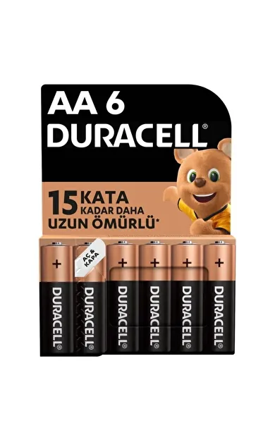 Duracell Alkalin AA Kalem Piller, 6’lı paket