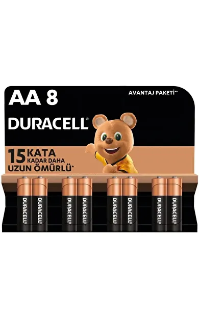Duracell Alkalin AA Kalem Piller, 8’li paket
