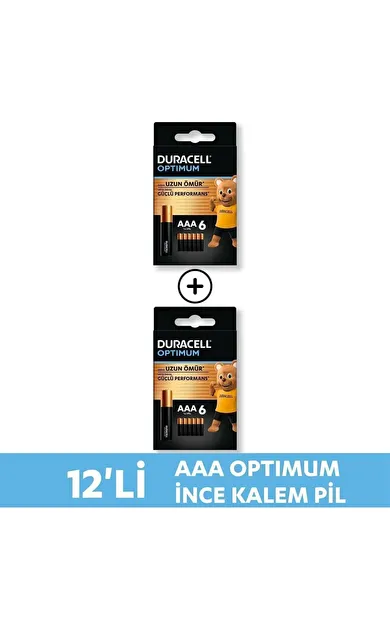 Duracell Optimum AAA Alkalin Pil, 1,5 V LR03 MN2400, 12’li paket