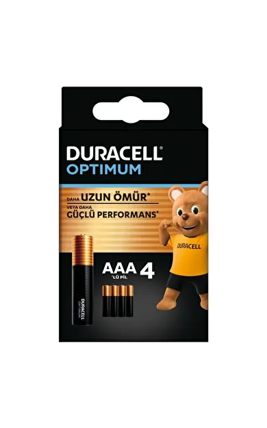 Duracell Optimum AAA Alkalin Pil, 1,5 V LR03 MN2400, 4’lü paket