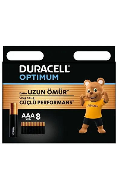 Duracell Optimum AAA Alkalin Pil, 1,5 V LR03 MN2400, 8’li paket