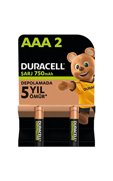 Duracell Şarj Edilebilir AAA İnce Kalem Pil 750 mAh 2'li Paket
