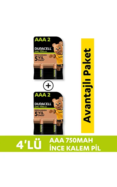 Duracell Şarj Edilebilir AAA 750 mAh Piller 4'lü