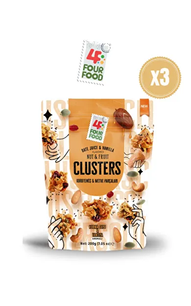 Four Food Nut &amp; Fruit Clusters Serisi X 3 Adet - Kaju Fıstığı , Badem, Chia Tohumu