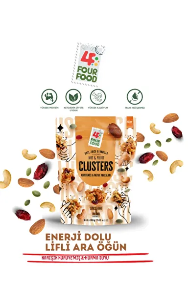 Four Food Nut &amp; Fruit Clusters Serisi - Kaju Fıstığı , Badem, Chia Tohumu