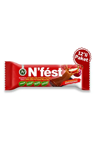 N'Fest Jöleli Meyve Bar Çilek Ve Elma Jöleli Yer Fıstıklı 40g X 12 Adet