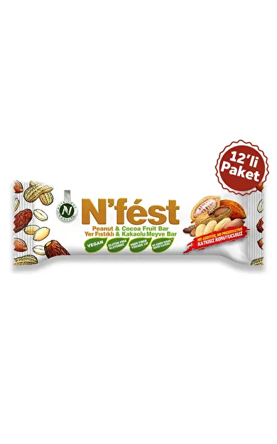 N'Fest Meyve Bar Yer Fıstıklı ve Kakaolu 40g x 12 Adet